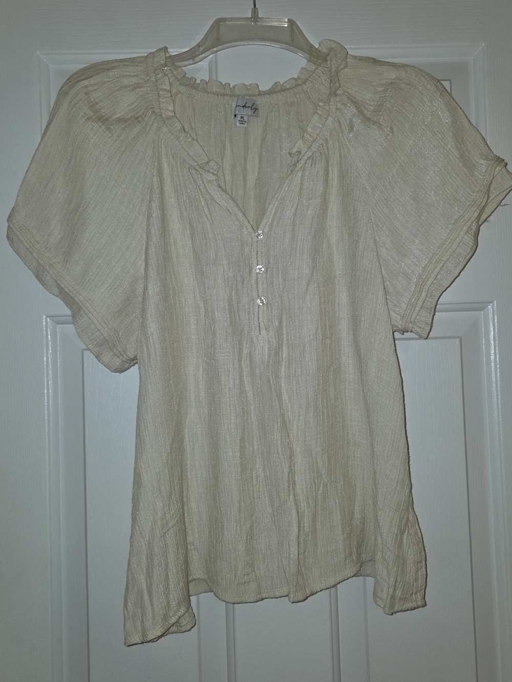 Cream Ruffle-Neck Short Sleeve Peasant Top
